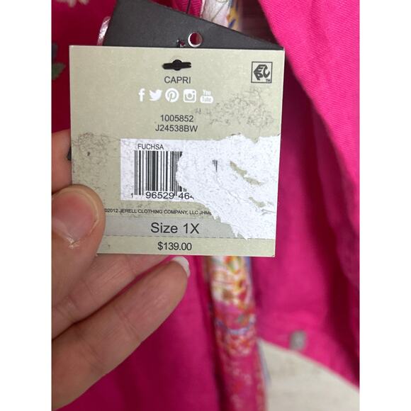 John Mark plus 1X pink embroidered boho blouse top button up shirt  new linen - Picture 8 of 9